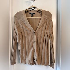 Forever 21 Taupe Ribbed Button-Front Cardigan